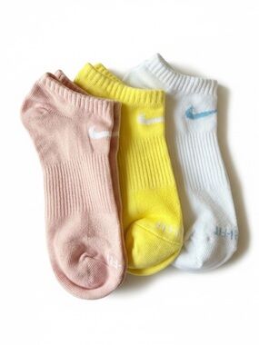 Nike No Show Socks 3 Pair Bundle Pink Yellow White